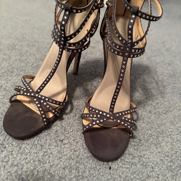Audrey Brooke- Grey rhinestone heels-worn once. Heel cushions added. 5 “ heel. - Picture 4 of 8